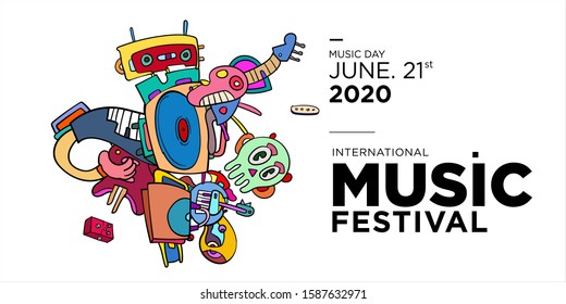 Vector doodle illustration banner and poster world music day

