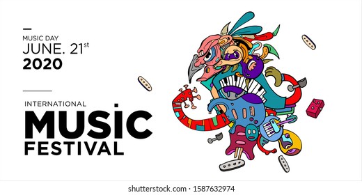 Vector doodle illustration banner and poster world music day

