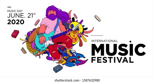 Vector doodle illustration banner and poster world music day
