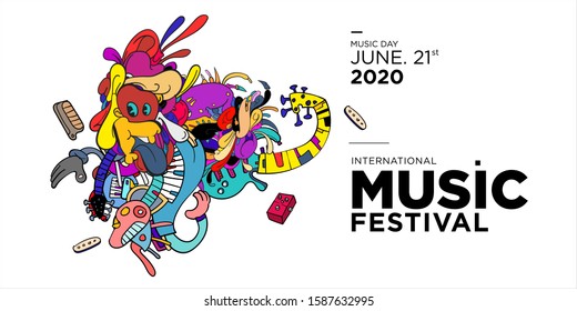 Vector doodle illustration banner and poster world music day
