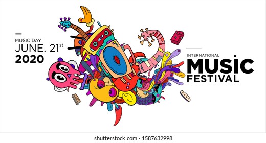 Vector doodle illustration banner and poster world music day

