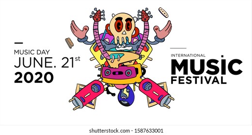 Vector doodle illustration banner and poster world music day
