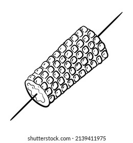 Vector doodle illustration of boiled corn on a skewer isolated on white.