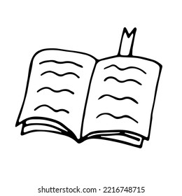Vector doodle illustration of a book with a bookmark