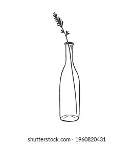 Ilustración vectorial del doodle de una botella con flor