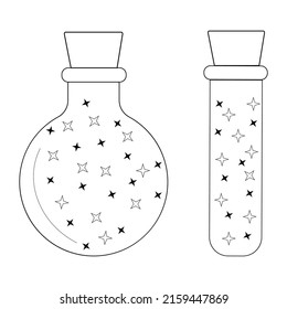 Vector doodle illustration of bottle for magic potion with stars