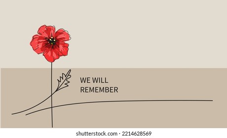 Vector doodle illustration of a bright red poppy flower. Remembrance Day, Memorial Day, Anzac Day. 