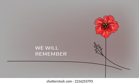 Vector doodle illustration of a bright red poppy flower. Remembrance Day, Memorial Day, Anzac Day. 