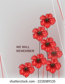 Vector doodle illustration of a bright red poppy flower. Remembrance Day, Memorial Day, Anzac Day. 