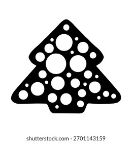 Vector doodle illustration of a Christmas tree decorated with baubles. Christmas decor element.