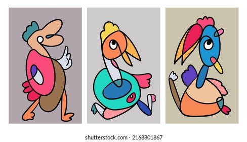 Vector doodle illustration continuous drawing of colorful people face. Mask in pop art style in white background.