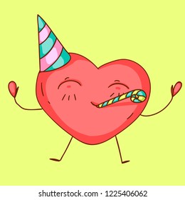 A vector doodle illustration with a cute heart character Kids style