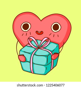 A vector doodle illustration with a cute heart character Kids style