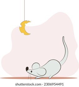 ilustración vectorial del doodle de la media luna de ratón y queso lindo 