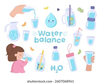 Vector doodle illustration of a cute water bottles, with a fun design and bright colors, perfect for various creative projects