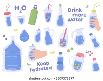 Vector doodle illustration of a cute water bottles, with a fun design and bright colors, perfect for various creative projects