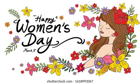 vector doodle illustration of women’s day. Greeting card, banner, website, promotion, social media story,  and advertisement.
