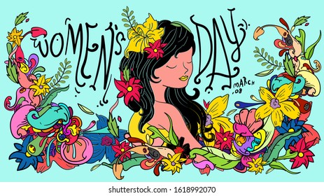 vector doodle illustration of women’s day. Greeting card, banner, website, promotion, social media story,  and advertisement.
