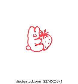 vector doodle illustration of a doll holding a strawberry