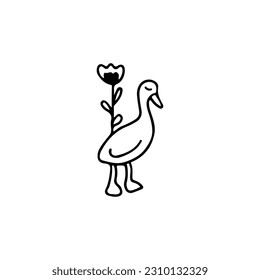 vector doodle illustration of a duck with flowers