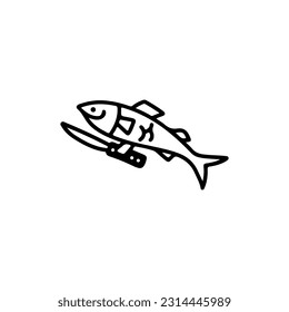 vector doodle illustration of a fish holding a knife