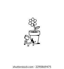 vector doodle illustration of a flower in a pot