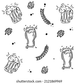 Vector doodle illustration of glasses of beer. Vector sketching beer
