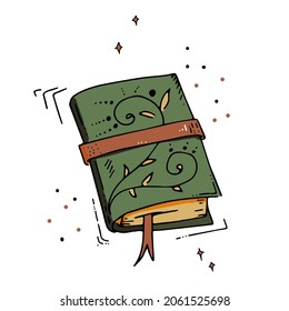 Vector doodle illustration of a green notepad. Drawing on white background. Design for stickers, decorative element for diaries and diaries, cards, postcards, icons, print on a bag, badge, clothes.