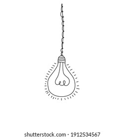 Ilustración vectorial de doodle con bombillas colgantes y lugar para texto. Estilo moderno de sketch de hipster. Elemento de diseño para boceto interior, web, afiche o banner.