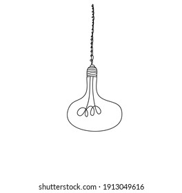 Ilustración vectorial de doodle con bombillas colgantes y lugar para texto. Estilo moderno de sketch de hipster. Elemento de diseño para boceto interior, web, afiche o banner.