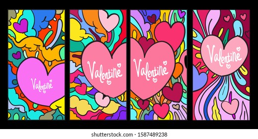 Vector doodle illustration happy valentine greeting card for social media story background
