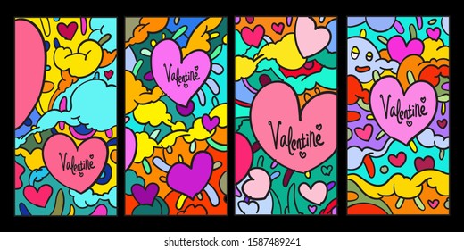 Vector doodle illustration happy valentine greeting card for social media story background
