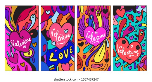 Vector doodle illustration happy valentine greeting card for social media story background
