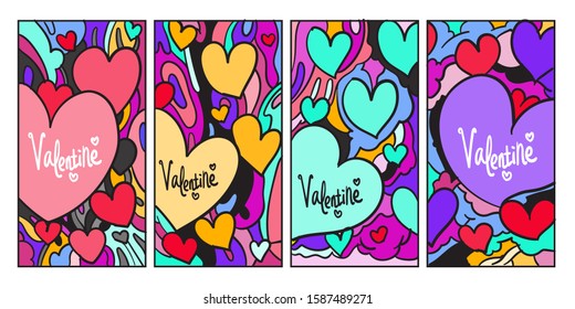 Vector doodle illustration happy valentine greeting card for social media story background
