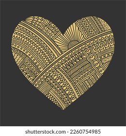 Vector doodle illustration. Heart with patterns.