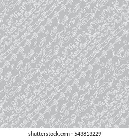 Vector doodle illustration. Herbal square background, coloring for adult page. Vine, grapes, wine, wave ivy, bottles, leaves vintage elements. Ornate damask style, grey and white colors