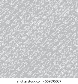 Vector doodle illustration. Herbal square background, coloring for adult page. Vine, grapes, wine, wave ivy, bottles, leaves vintage elements. Ornate damask style, grey and white colors