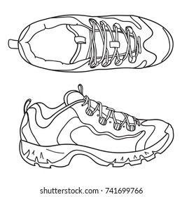 Vector doodle illustration hiking boots icon. Mountain shoes