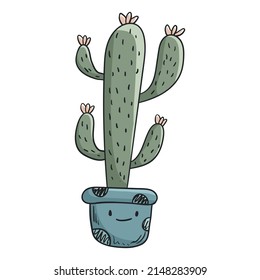Vector doodle illustration of home plant, cactus in a pot.