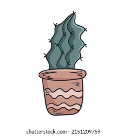 Vector doodle illustration of home plant, cactus in a pot.