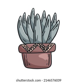Vector doodle illustration of a house plant succulent in a pot isolated on white.