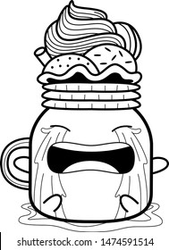 Vector doodle illustration of ice blended character on white background.