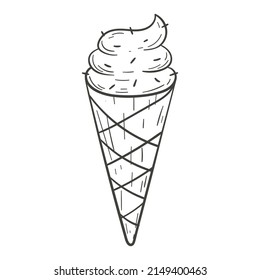 Vector doodle illustration of ice cream cone isolated on white.