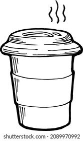 vector doodle illustration isolated on white background, cup with hot drink, sticker, t-shirt design, embroidery, card, postcard, sticker