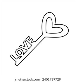 Vector doodle illustration, a key with the inscription love. Valentine's Day, wedding