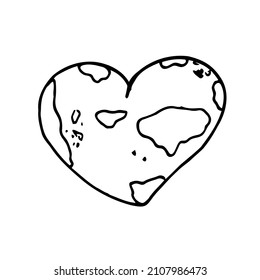 Ilustración vectorial del dibujo de la línea del corazón y del mundo. El mundo del amor. El feliz Día de la Tierra.