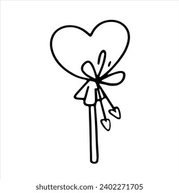 Vector doodle illustration. lollipop with a heart, for cards. Drawing for Valentine's Day