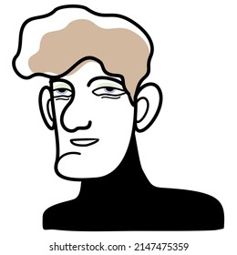 Vector doodle illustration of man in turtleneck isolated on white background.