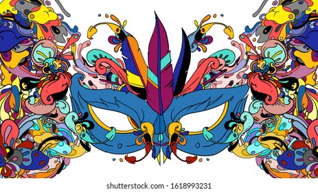 vector doodle illustration of mardi gras. Greeting card, banner, website, promotion, social media story,  and advertisement.
