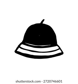 Vector doodle ilustración de sombrero de Panamá sobre un fondo blanco. Este sombrero negro dibujado a mano es perfecto para el senderismo. Es un accesorio clásico para el ocio y los viajes.